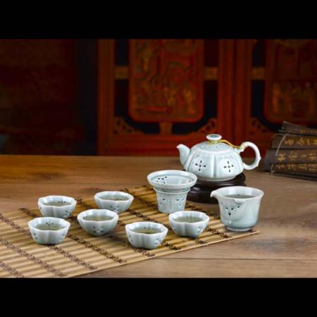 珠圆玉润 玲珑瓷 九件套茶具淘礼巴巴
