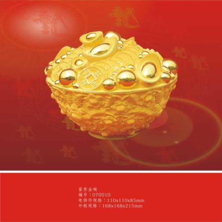 富贵金碗绒沙金摆件淘礼巴巴