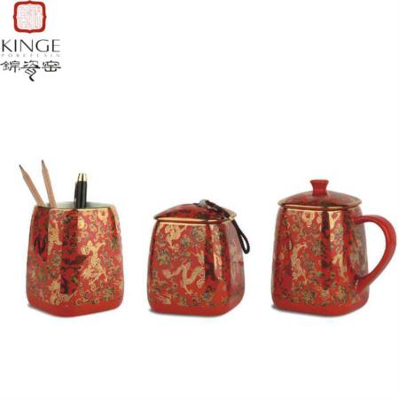 锦瓷龙腾吉祥方形三件套