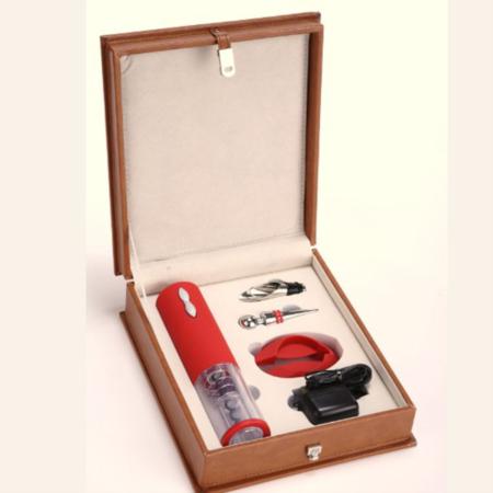 时尚组合5件套（珊瑚红）充电式电动开瓶器 金属合金酒塞 不锈钢倒酒器 专用开纸刀 专用充电器淘礼巴巴