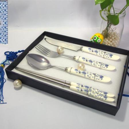 青花瓷刀叉勺筷四件组（大）淘礼巴巴