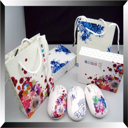 青花商务礼品特色单品无线鼠标 带高档小礼盒淘礼巴巴