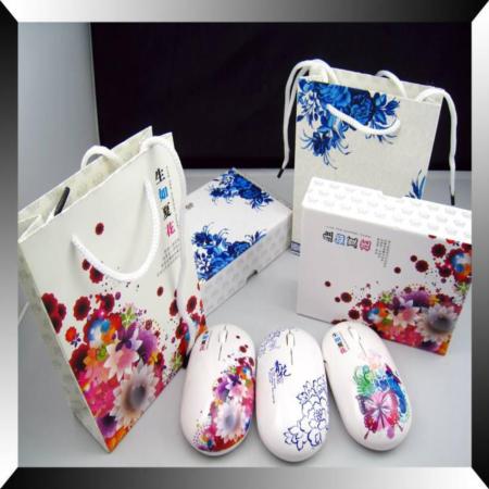 青花商务礼品特色单品无线鼠标 带高档小礼盒淘礼巴巴