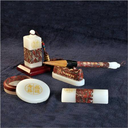 玉石精品鸡血石文房四宝淘礼巴巴