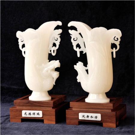 玉石精品龙凤呈祥对瓶淘礼巴巴