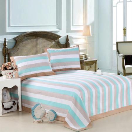 纯棉手织布双人大床四件套亮彩小清新绿白条纹淘礼巴巴