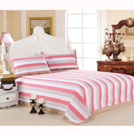 纯棉手织布双人大床四件套亮彩小清新红白条纹淘礼巴巴