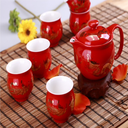 龙凤呈祥一壶六杯养生茶具淘礼巴巴