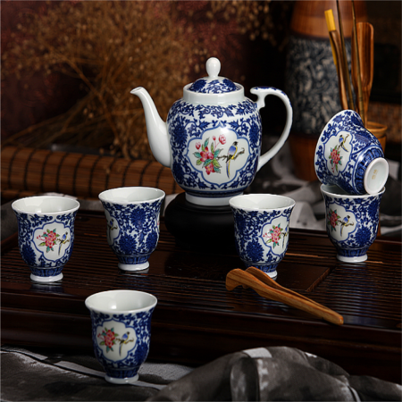 富贵满园养生青花茶具淘礼巴巴