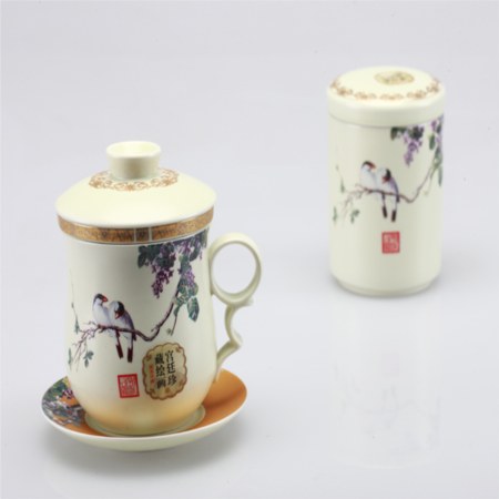 极品羊脂玉瓷喜上眉梢养生套装淘礼巴巴