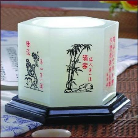 琉璃白玉系列六边笔筒 BF005淘礼巴巴