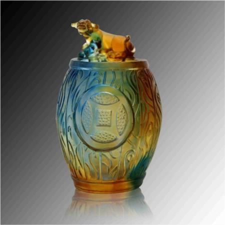 琉璃白玉系列富贵如意牛笔筒淘礼巴巴