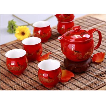 帝王红龙凤呈祥一壶六杯[中国红]淘礼巴巴