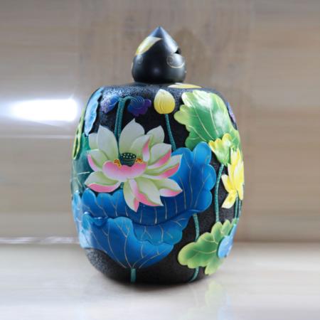 莲开并蒂 黑陶茶叶罐 家居摆件 云南特产淘礼巴巴